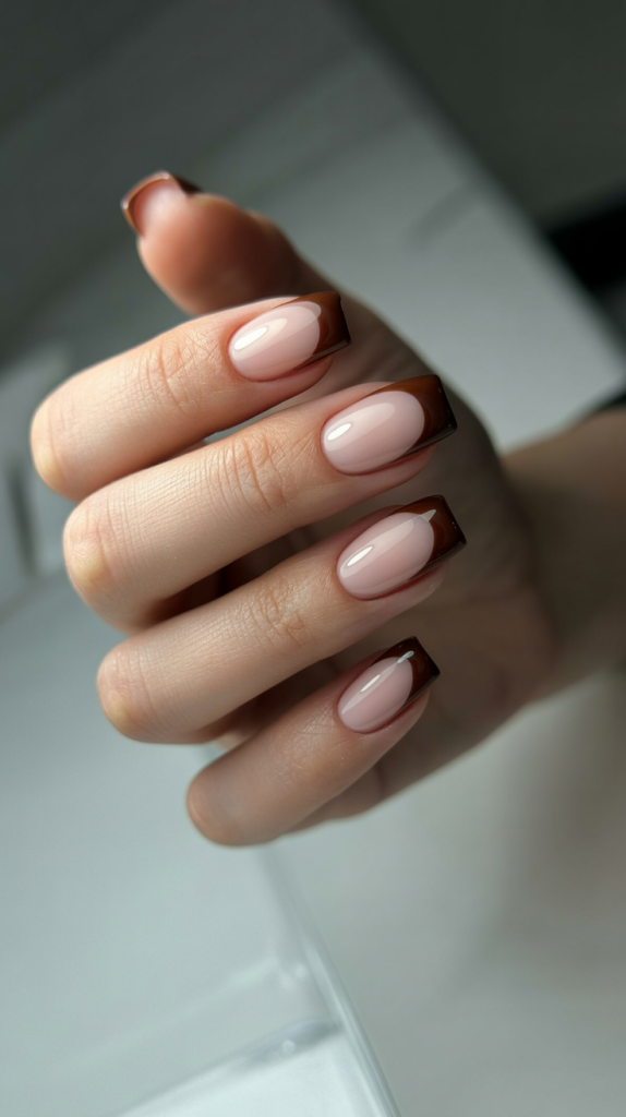 Glossy Chestnut French Tips