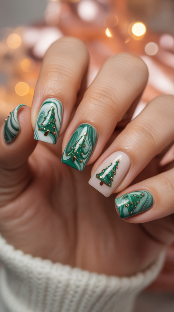 Marbled Christmas Tree Nails