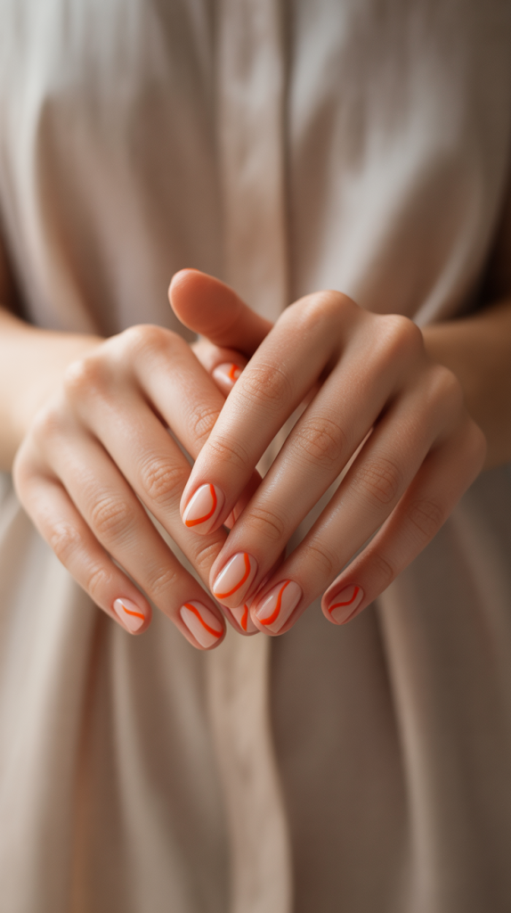 Orange Squiggle French Tips