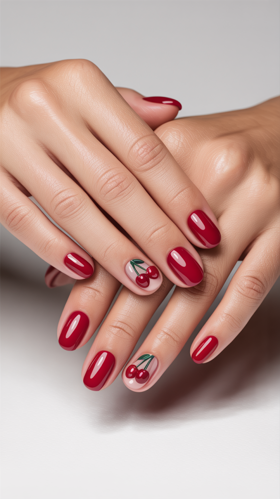 Red Heart Cherry Nail Art