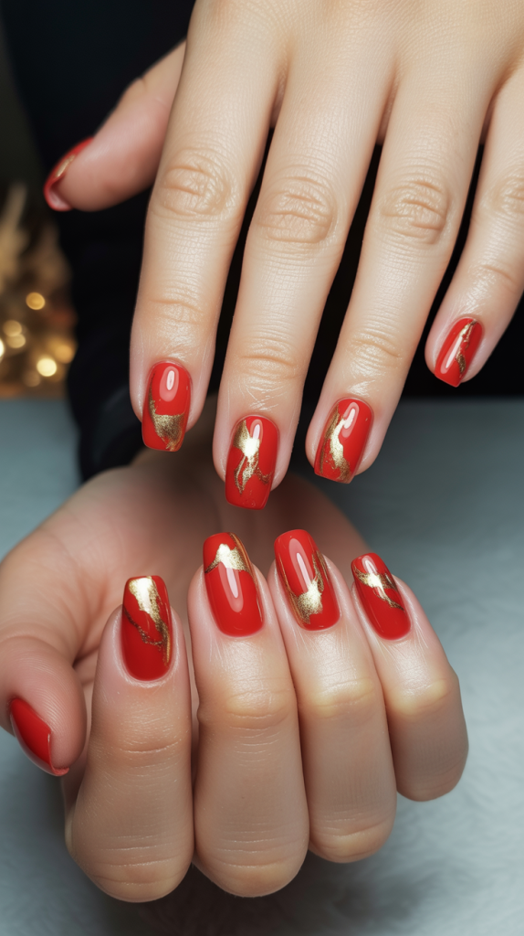 Red and Gold Abstract Nails