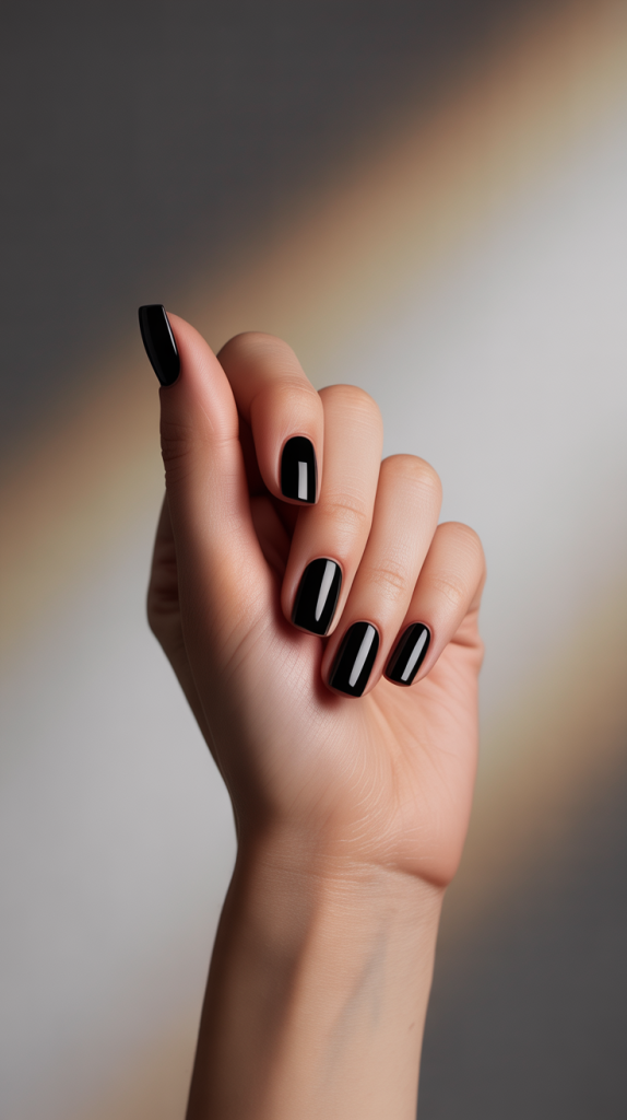 Regal Touch Gem-Adorned Black Gel Nails