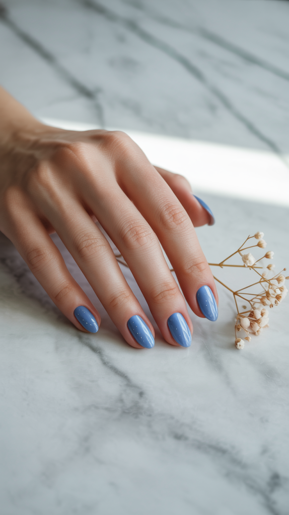 Soft Elegance Blue Cat Eye Almond Nails