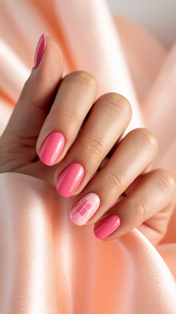 Square Pink Nails with a Modern Twist